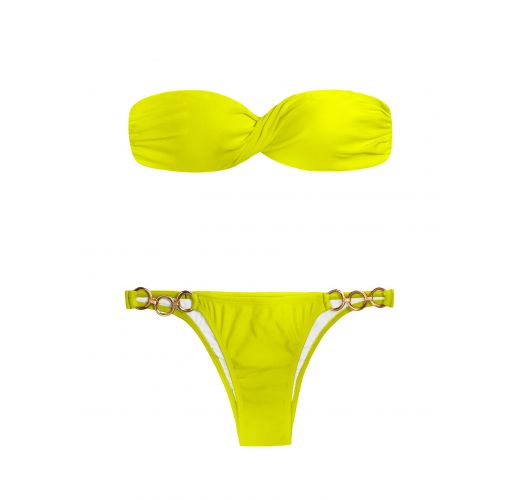 Lime Yellow Cross-over Bandeau Bikini